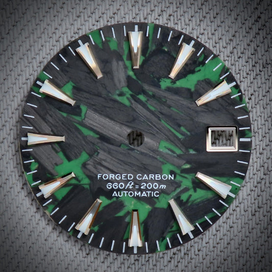 Dial Maker - Full C3 Lume Black/Green Forged Carbon Dial For Seiko Mod