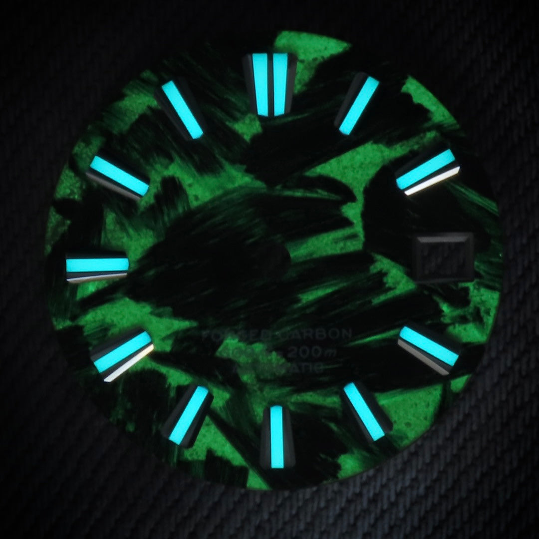 Dial Maker - Full C3 Lume Black/khaki Forged Carbon Dial For Seiko Mod