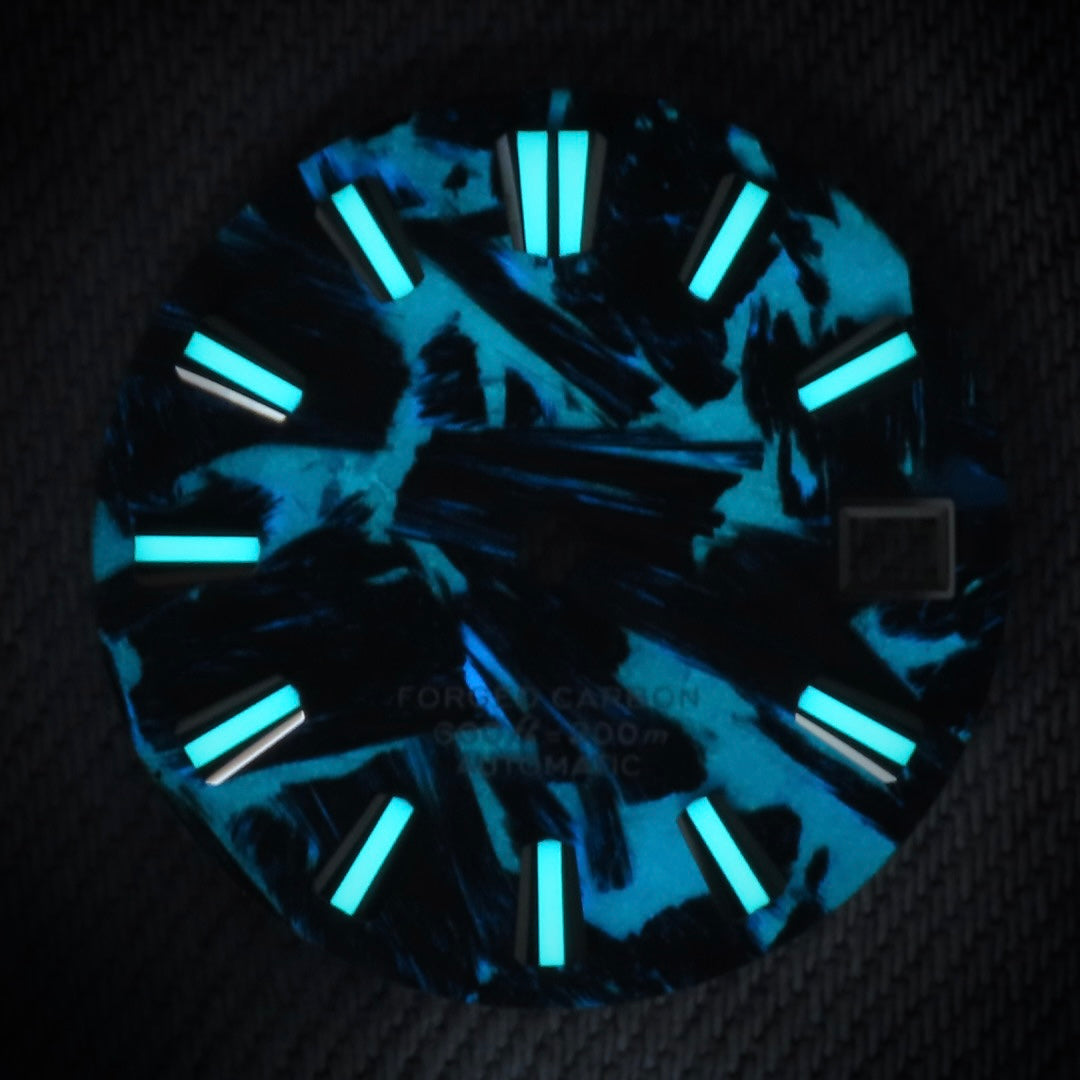 Dial Maker - Full BGW9 Lume Black/Blue Forged Carbon Dial For Seiko Mod
