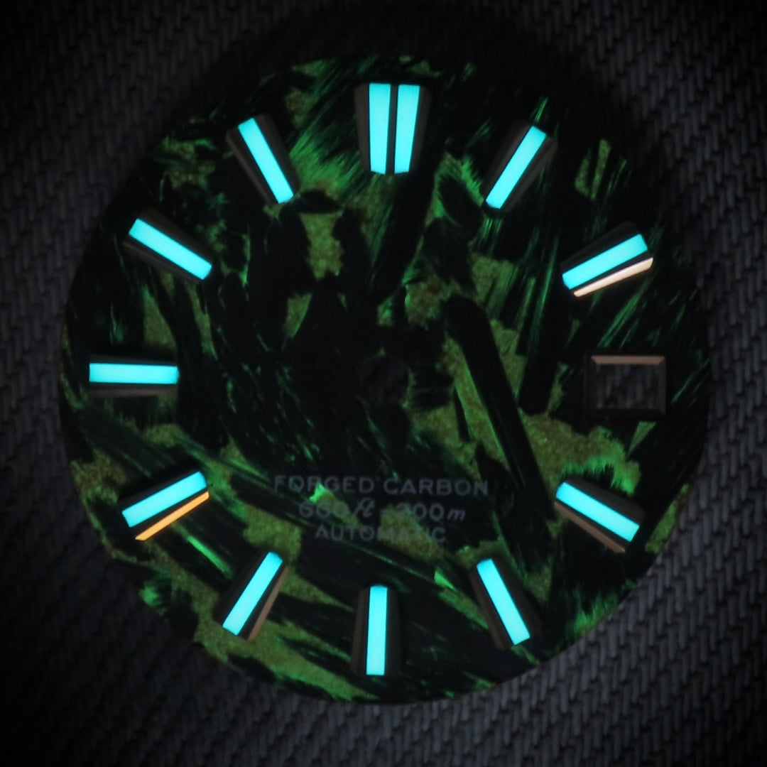Dial Maker - Full C3 Lume Black/Red Forged Carbon Dial For Seiko Mod