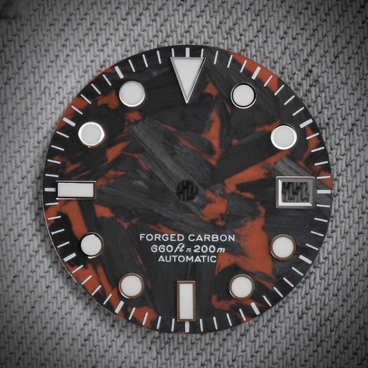Dial Maker - Full BGW9 Black/Orange Forged Carbon Dial For Seiko Mod