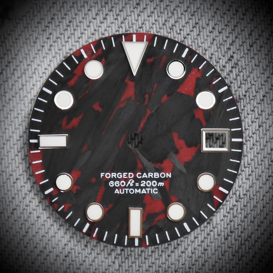 Dial Maker - Full C3 Lume Black/Red Forged Carbon Dial For Seiko Mod