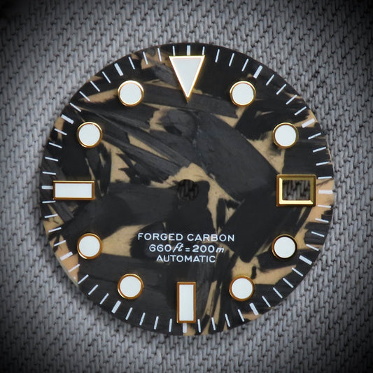 Dial Maker - Full C3 Lume Black/khaki Forged Carbon Dial For Seiko Mod