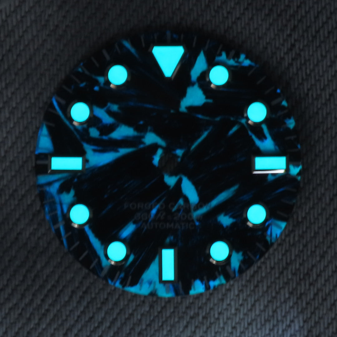 Dial Maker - Full C3 Lume Black/Blue Forged Carbon Dial For Seiko Mod