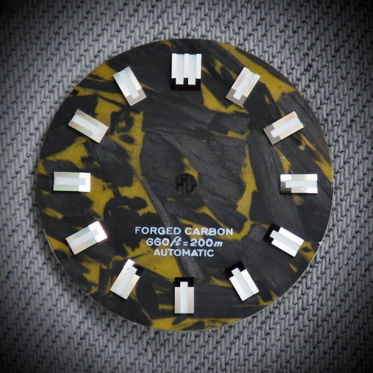 Dial Maker - Full C3 Lume Black/Yellow Forged Carbon Dial For Seiko Mod