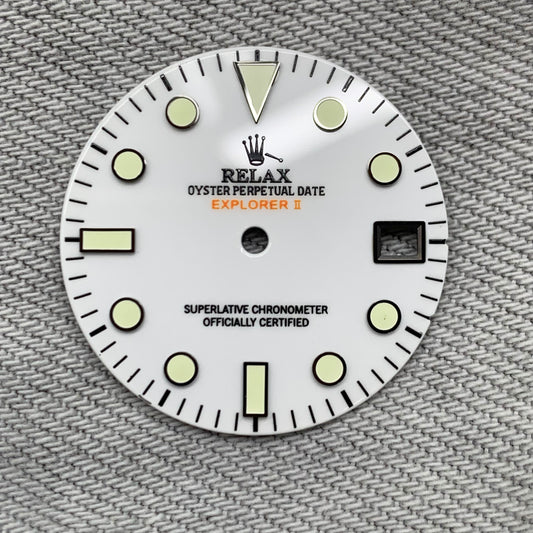 Dial Maker -White Enamel Explorer II Relax Dial for seiko mod NH34