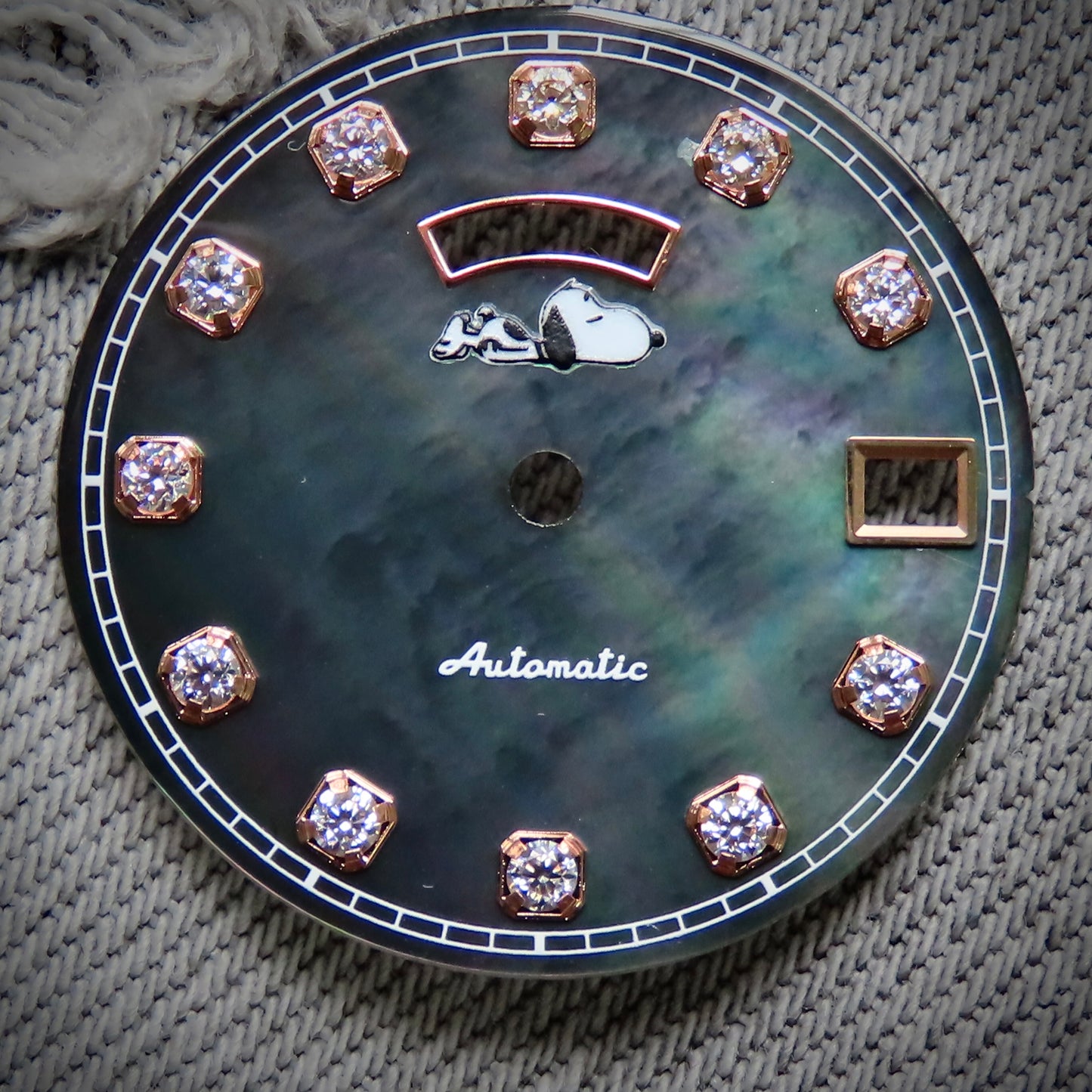 Dial maker - Black MOP dial with Gemstone / Full BGW9 lume day / date wheel For Seiko NH36 Movement