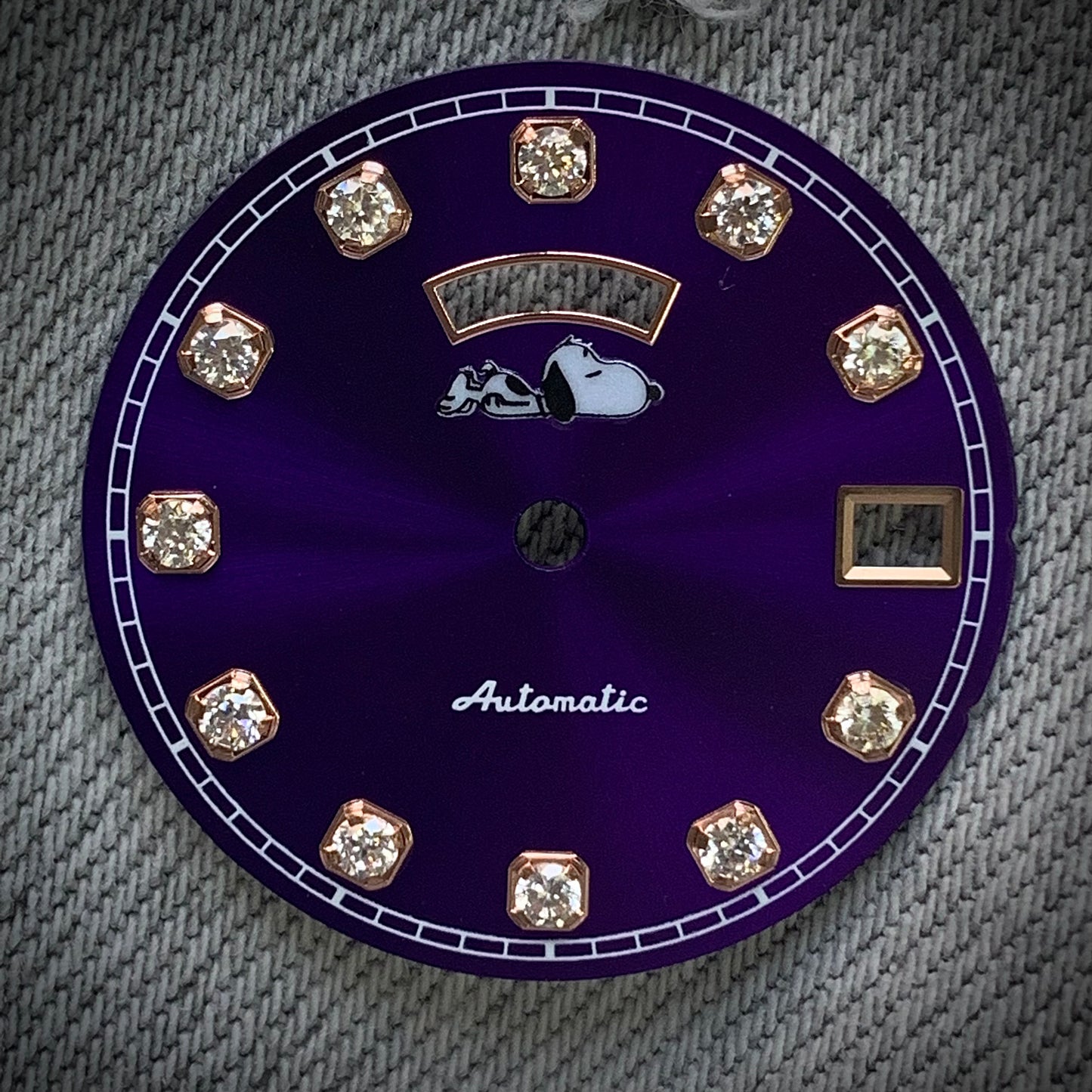 Dial maker - Purple sunburst dial with white Gemstone / Full BGW9 lume day / date wheel For Seiko NH36 Movement