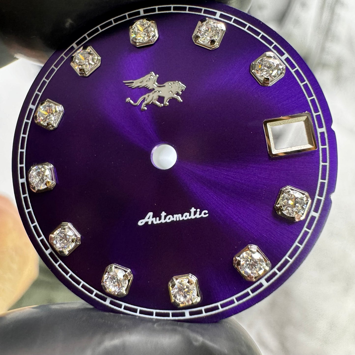 Dial maker - Purple Sunburst dial with white Gemstone