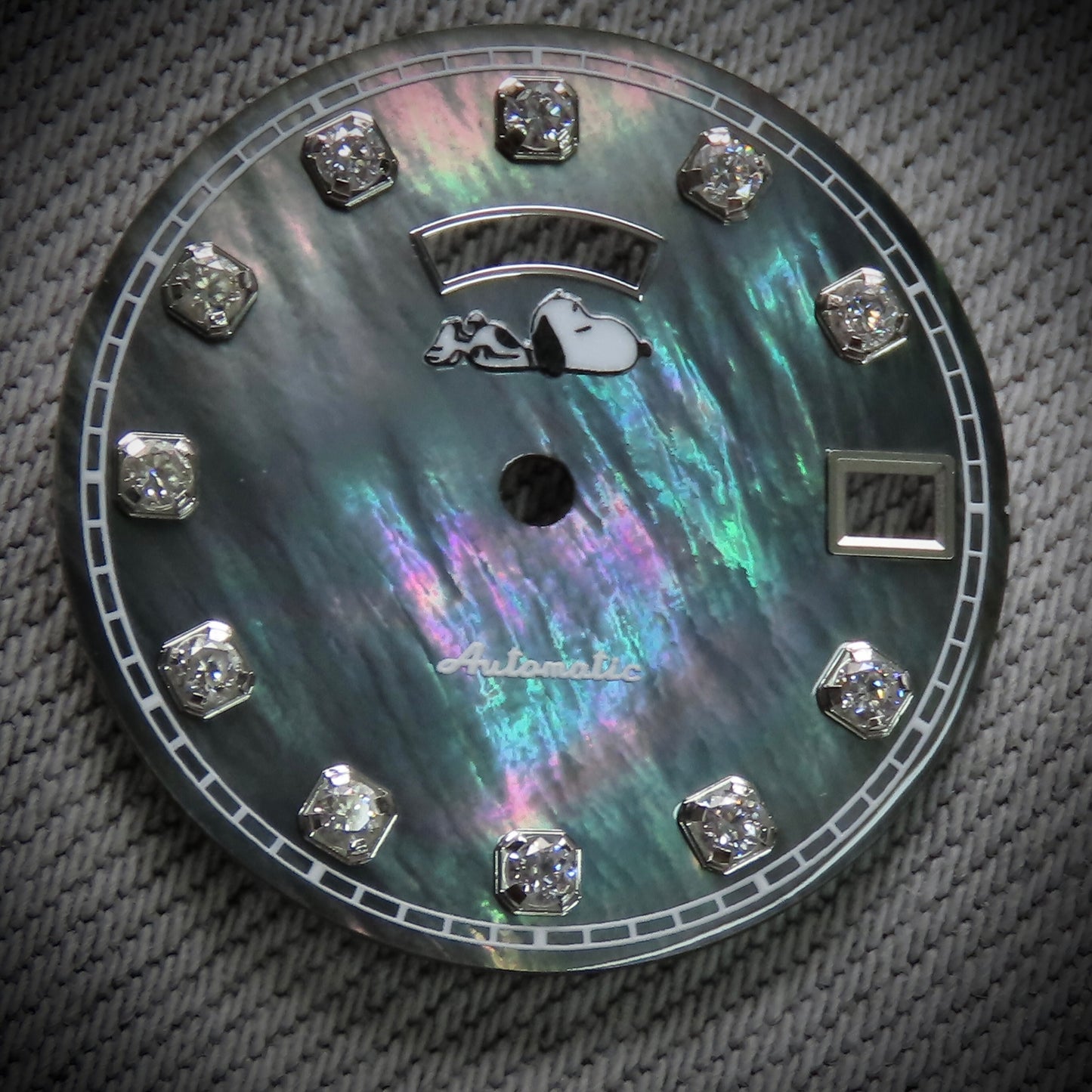 Dial maker - Black MOP dial with Gemstone / Full BGW9 lume day / date wheel For Seiko NH36 Movement