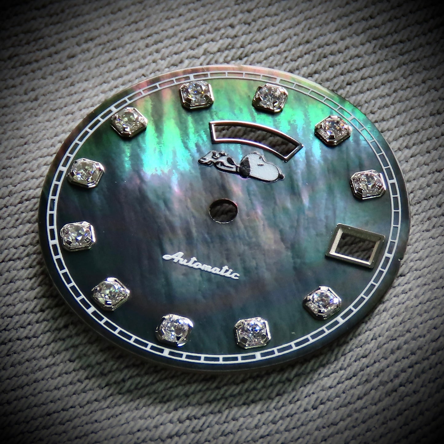 Dial maker - Black MOP dial with Gemstone / Full BGW9 lume day / date wheel For Seiko NH36 Movement