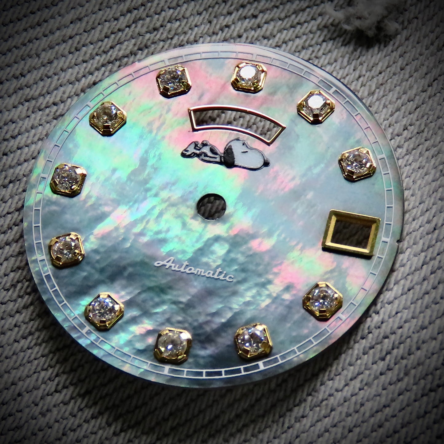 Dial maker - Black MOP dial with Gemstone / Full BGW9 lume day / date wheel For Seiko NH36 Movement