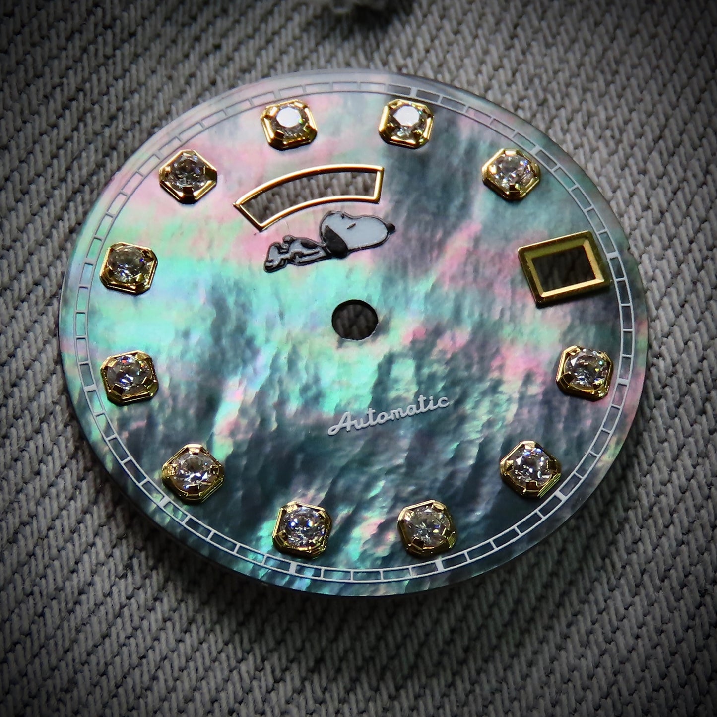 Dial maker - Black MOP dial with Gemstone / Full BGW9 lume day / date wheel For Seiko NH36 Movement