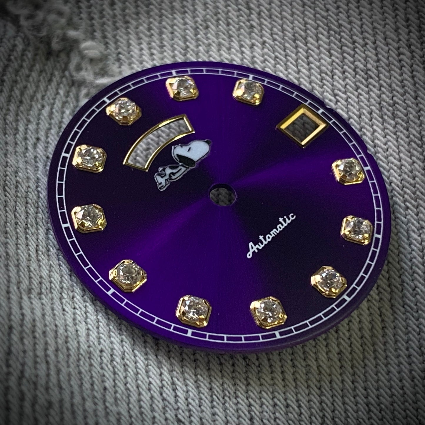 Dial maker - Purple sunburst dial with white Gemstone / Full BGW9 lume day / date wheel For Seiko NH36 Movement