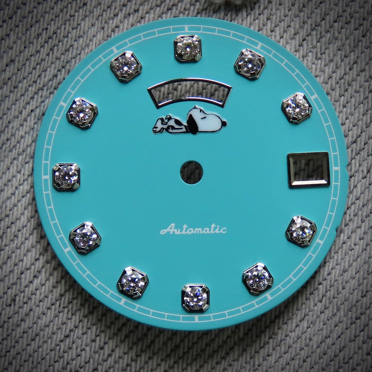 Dial maker - Sky Blue dial with white Gemstone / Full BGW9 lume day / date wheel For Seiko NH36 Movement