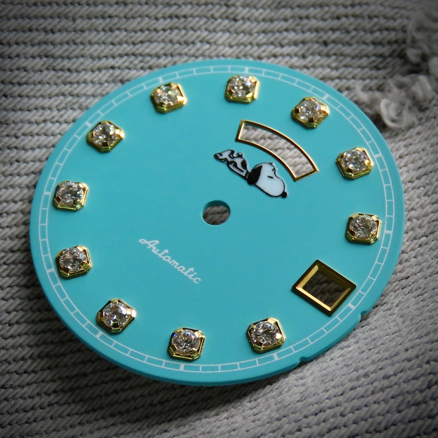 Dial maker - Sky Blue dial with white Gemstone / Full BGW9 lume day / date wheel For Seiko NH36 Movement