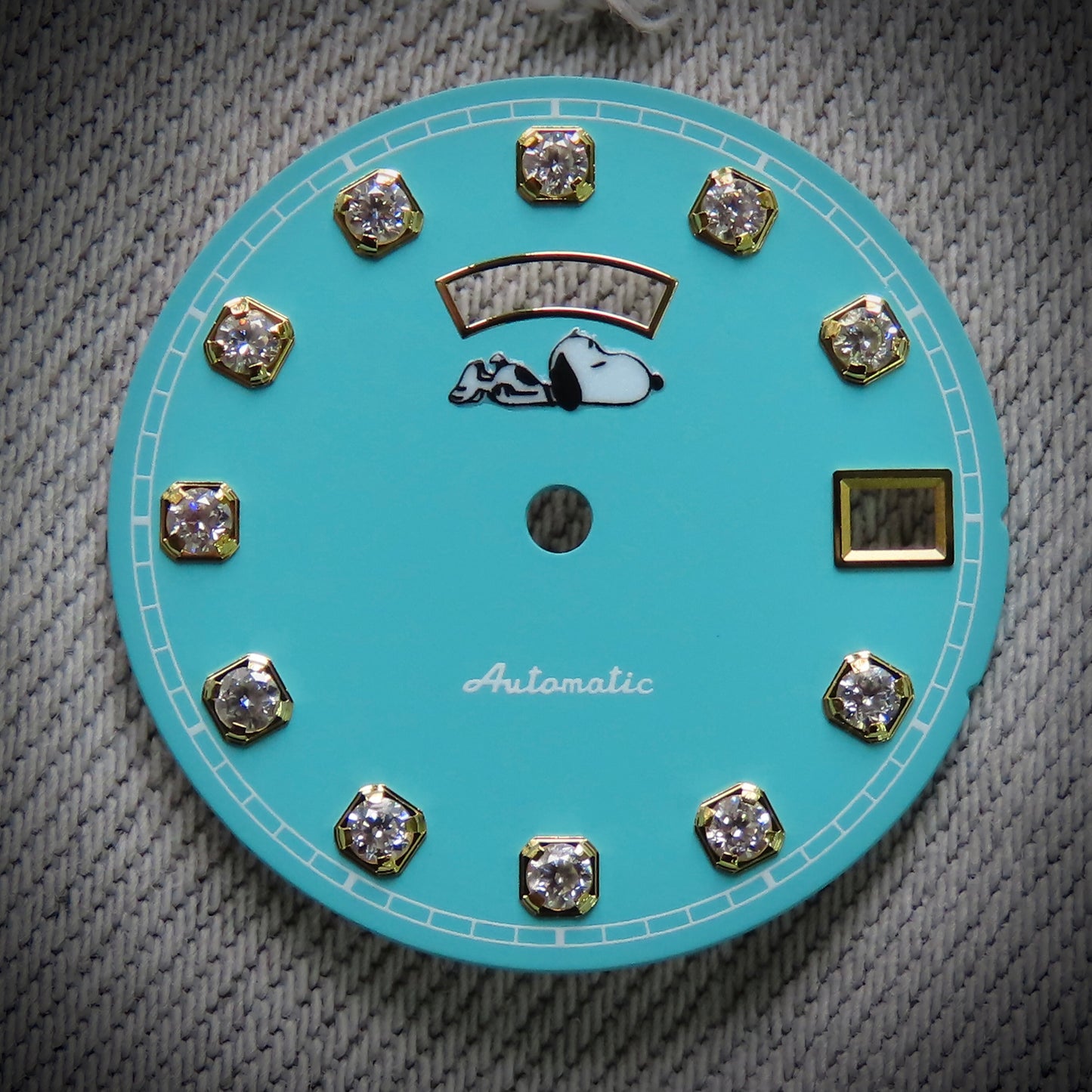 Dial maker - Sky Blue dial with white Gemstone / Full BGW9 lume day / date wheel For Seiko NH36 Movement