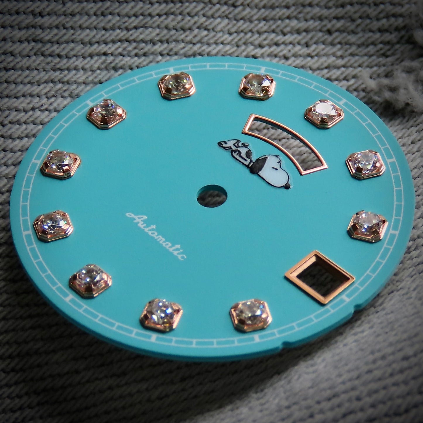 Dial maker - Sky Blue dial with white Gemstone / Full BGW9 lume day / date wheel For Seiko NH36 Movement