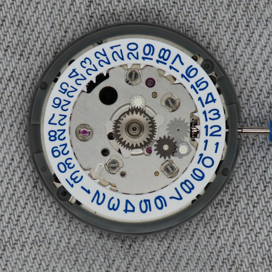 Malaysia Made- Seiko (TMI) NH34  Automatic Movement (White/Blue Date wheel)
