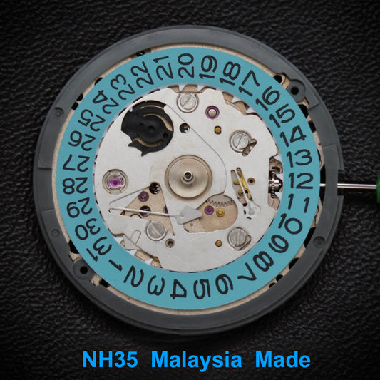 Malaysia Made - Seiko (TMI) NH35 Movement  Sky Blue Date wheel