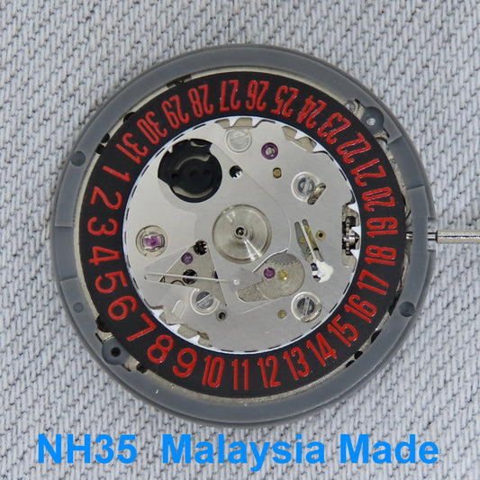 Malaysia Made-Seiko (TMI) NH35 Automatic Movement 6 o'clcok Black/Red Date wheel