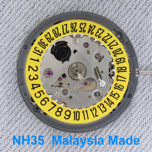 Malaysia Made-Seiko (TMI) NH35 Automatic Movement 6 o'clcok Yellow Date wheel