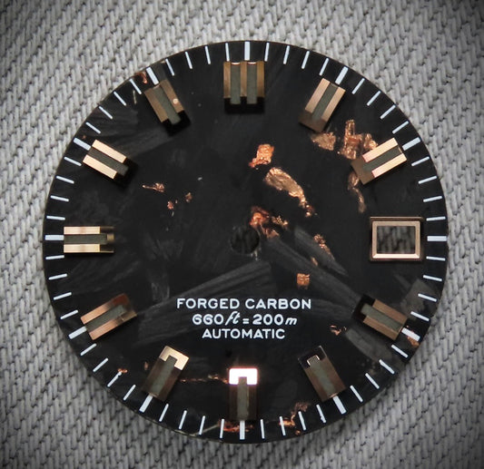 Dial Maker -  Black Forged Carbon With Rose Gold Leaf Dial For Seiko Mod