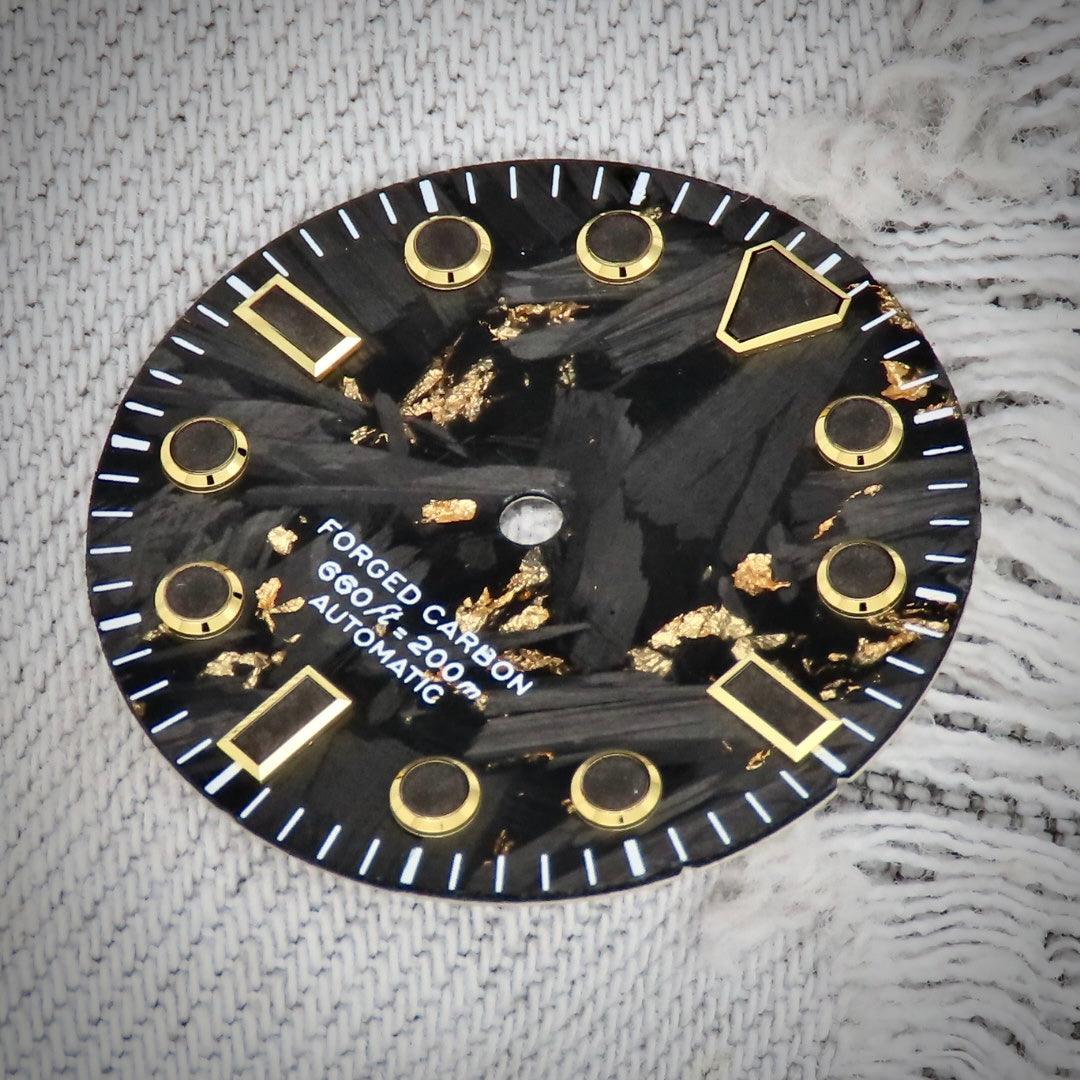 Dial Maker -  Gold Leaf Forged Carbon DialNO DATE For 9015/9075/NH34/35