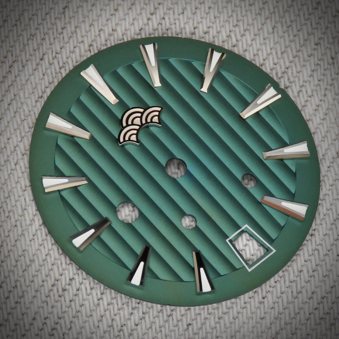 Dial Maker -Plated Green Geneva stripes Dial For Seiko Mod