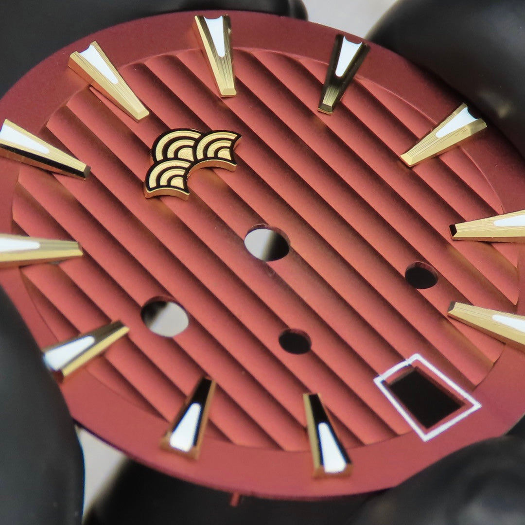 Dial Maker -Plated Red Geneva stripes Dial For Seiko Mod