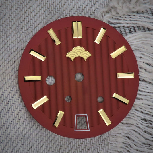 Dial Maker -Plated Red Geneva stripes Dial For Seiko Mod