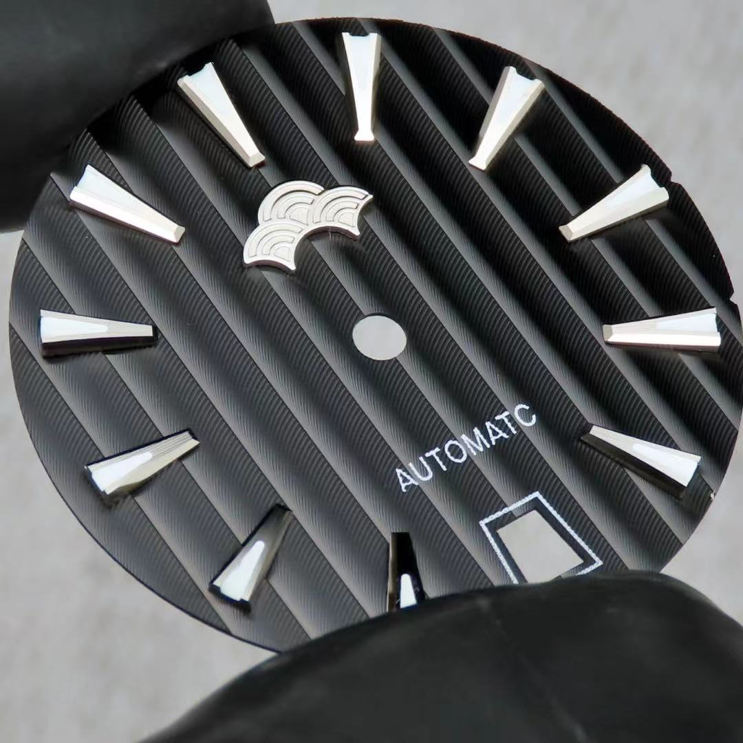 Dial Maker -Plated Black Geneva stripes Dial For Seiko Mod