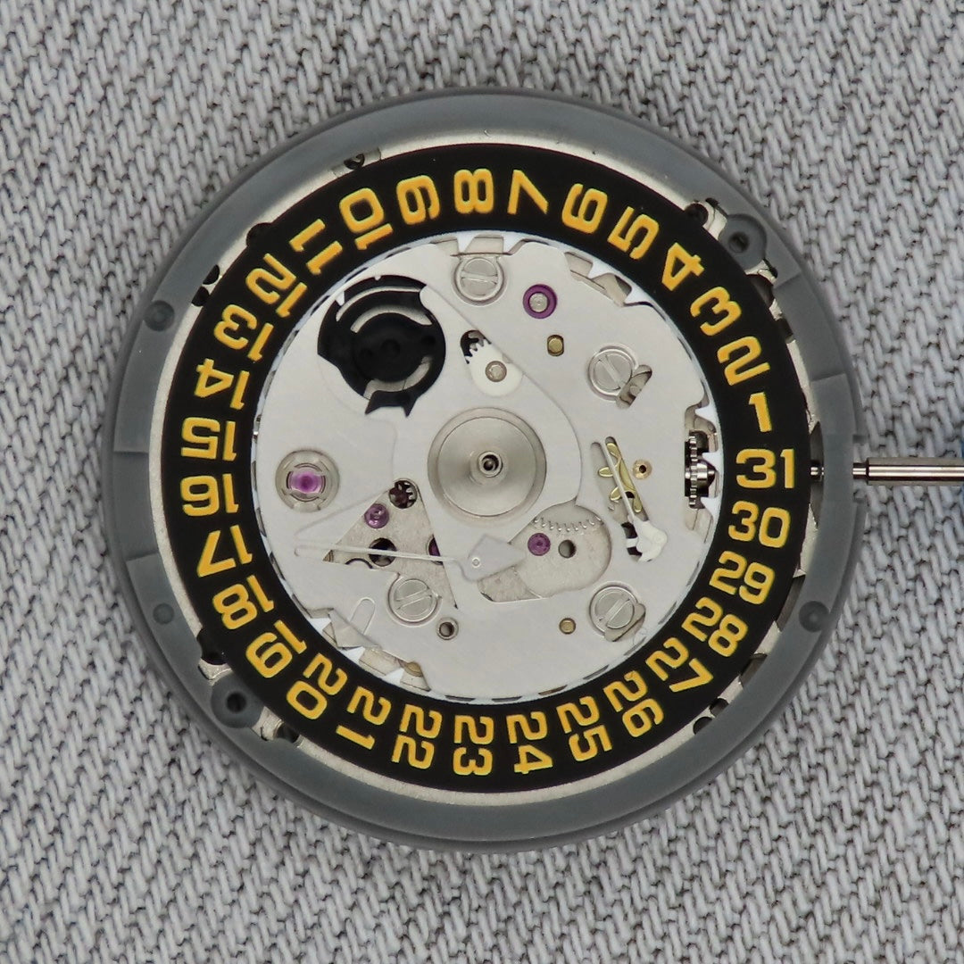 Seiko (TMI) NH35  Automatic Movement  (Black with Yellow date wheel )