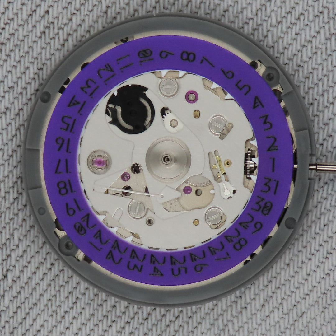 Malaysia Made-Seiko (TMI) NH35 Movement  With Full Purple Lume date wheel