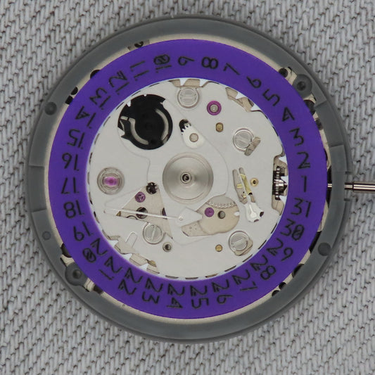 Malaysia Made-Seiko (TMI) NH35 Movement  With Full Purple Lume date wheel