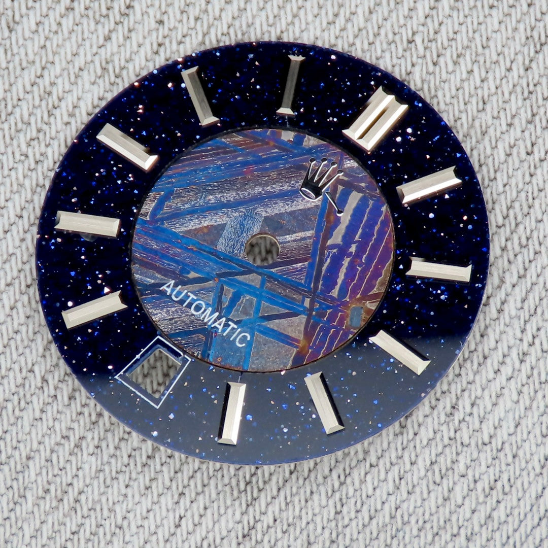 Dial maker - Burned/ Blue Purple Meteorite combined with blue gold stone dial