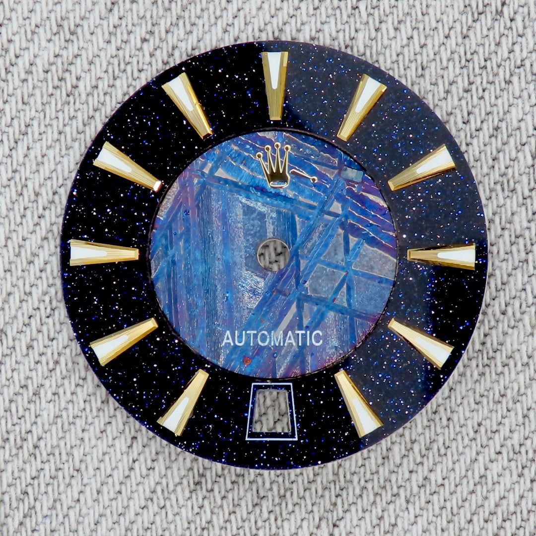 Dial maker - Burned/ Blue Purple Meteorite combined with blue gold stone dial
