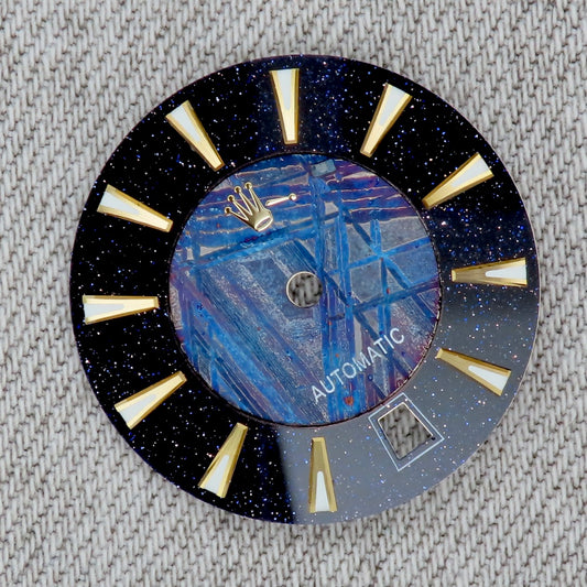 Dial maker - Burned/ Blue Purple Meteorite combined with blue gold stone dial