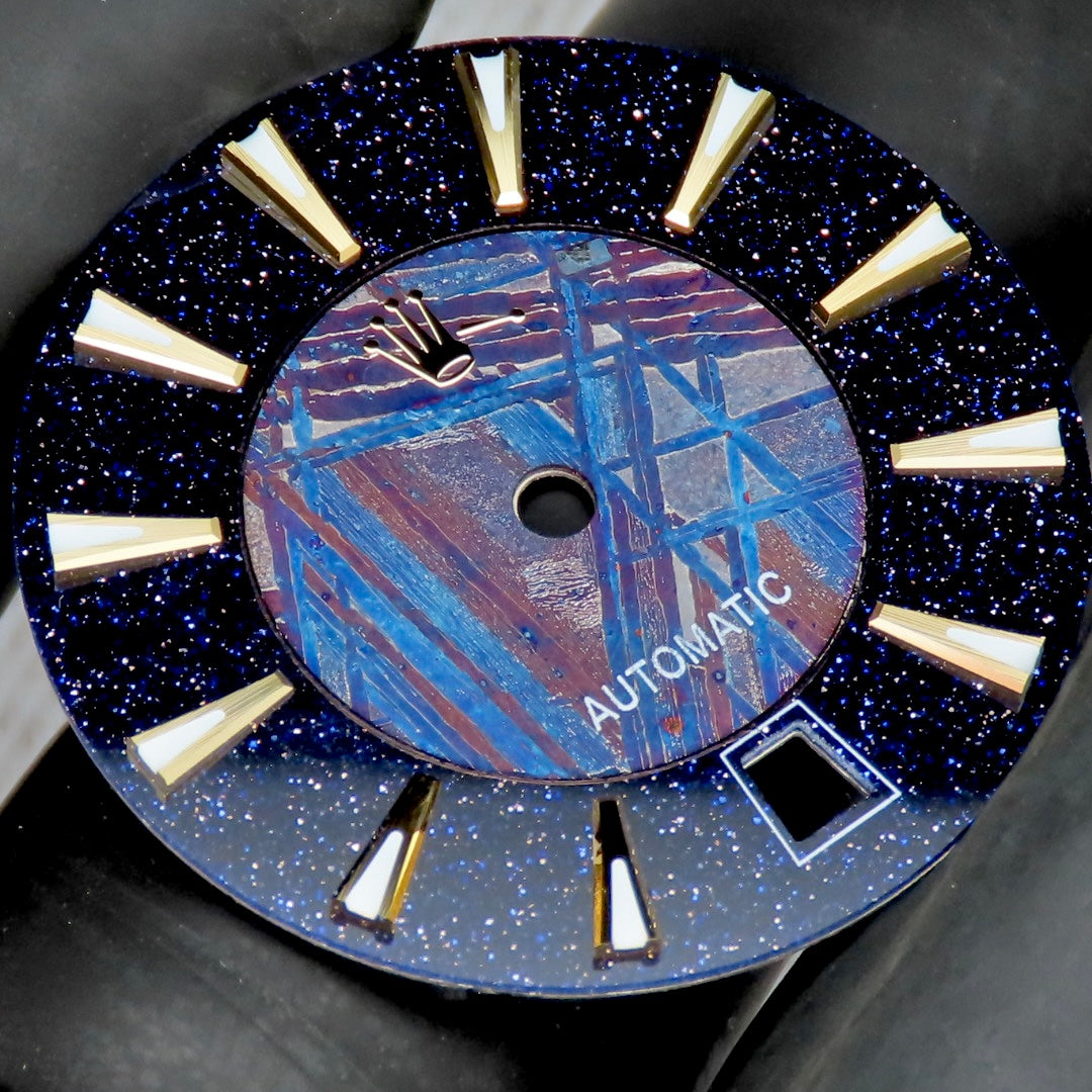 Dial maker - Burned/ Blue Purple Meteorite combined with blue gold stone dial