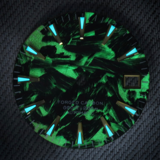 Dial Maker -  Full C3 Lume Black/khaki Forged Carbon  Dial For Seiko Mod