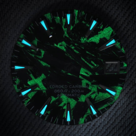 Dial Maker -  Full C3 Lume Black/Green Forged Carbon  Dial For Seiko Mod