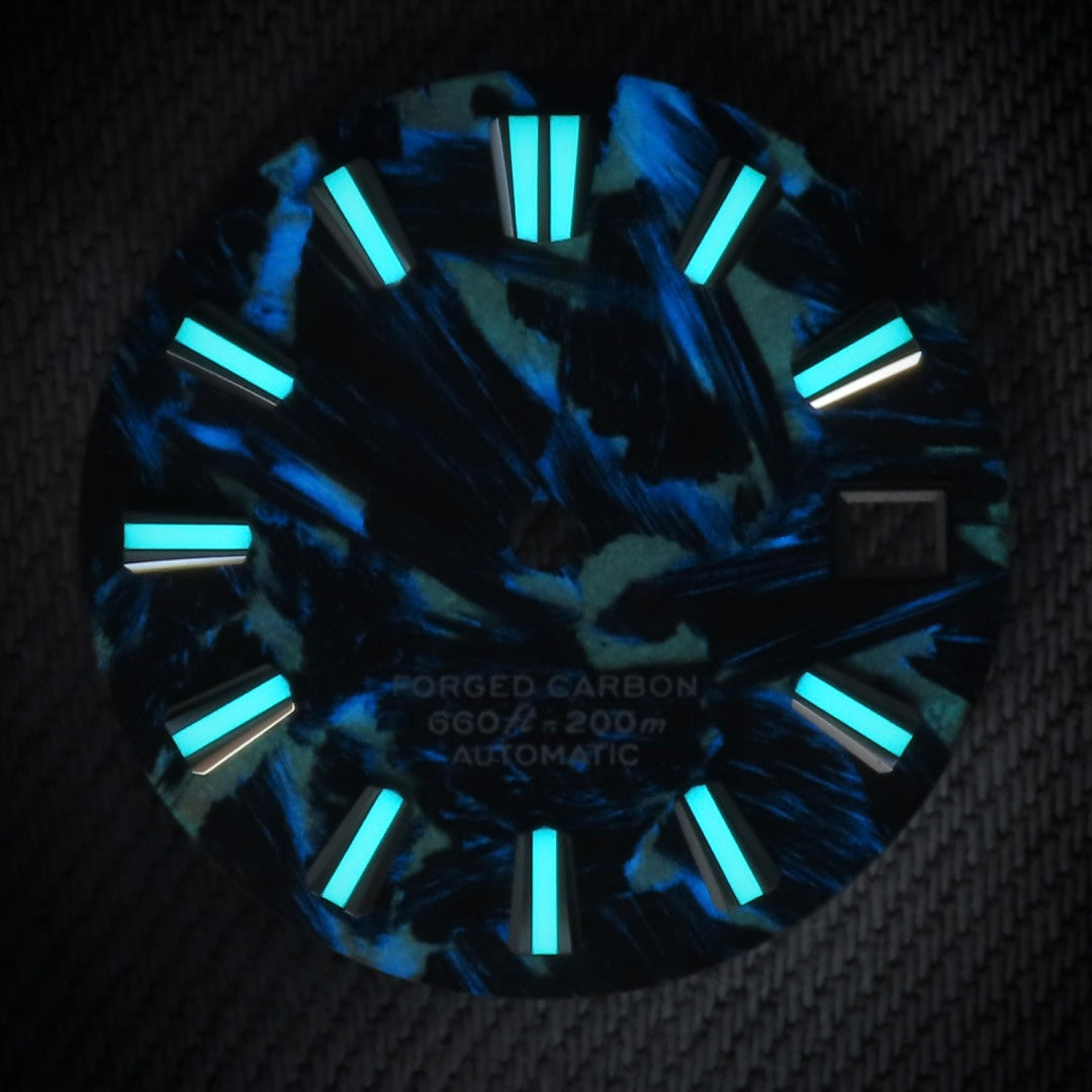 Dial Maker -  Full BGW9 Lume Black/Orange Forged Carbon  Dial For Seiko Mod