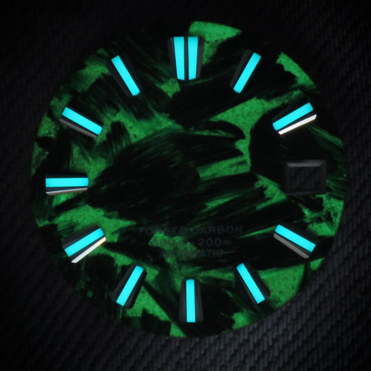 Dial Maker -  Full C3 Lume Black/khaki Forged Carbon  Dial For Seiko Mod