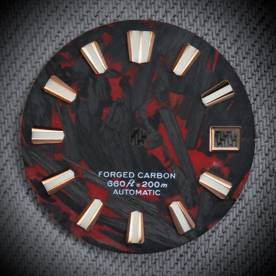 Dial Maker -  Full C3 Lume Black/Red Forged Carbon  Dial For Seiko Mod