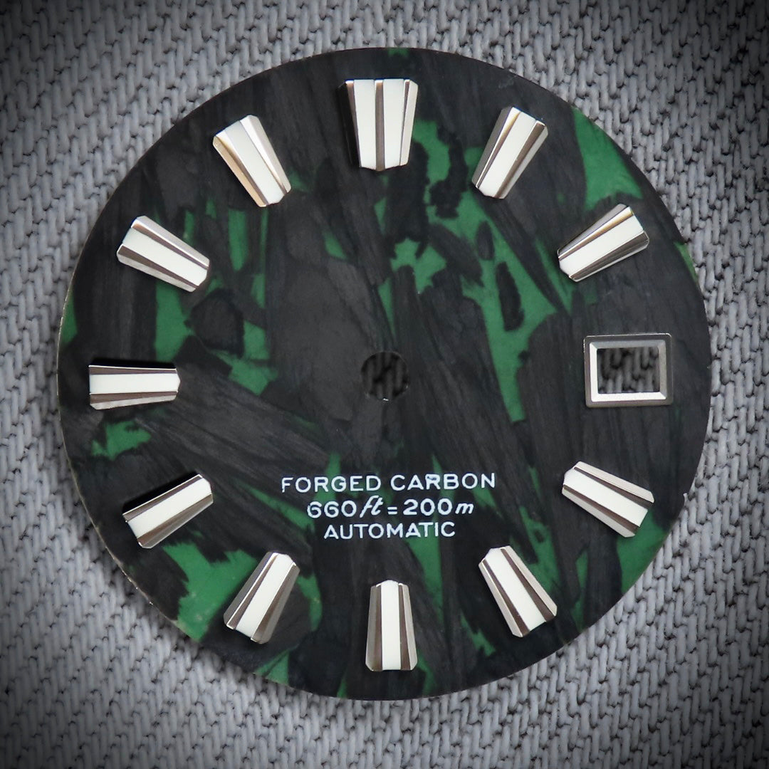 Dial Maker -  Full C3 Lume Black/Green Forged Carbon  Dial For Seiko Mod