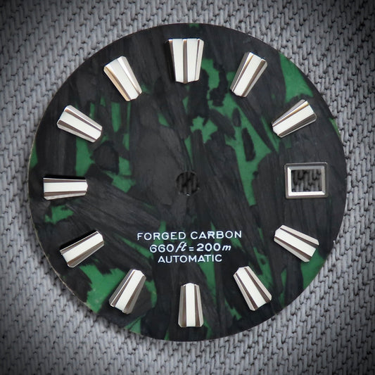 Dial Maker -  Full C3 Lume Black/Green Forged Carbon  Dial For Seiko Mod