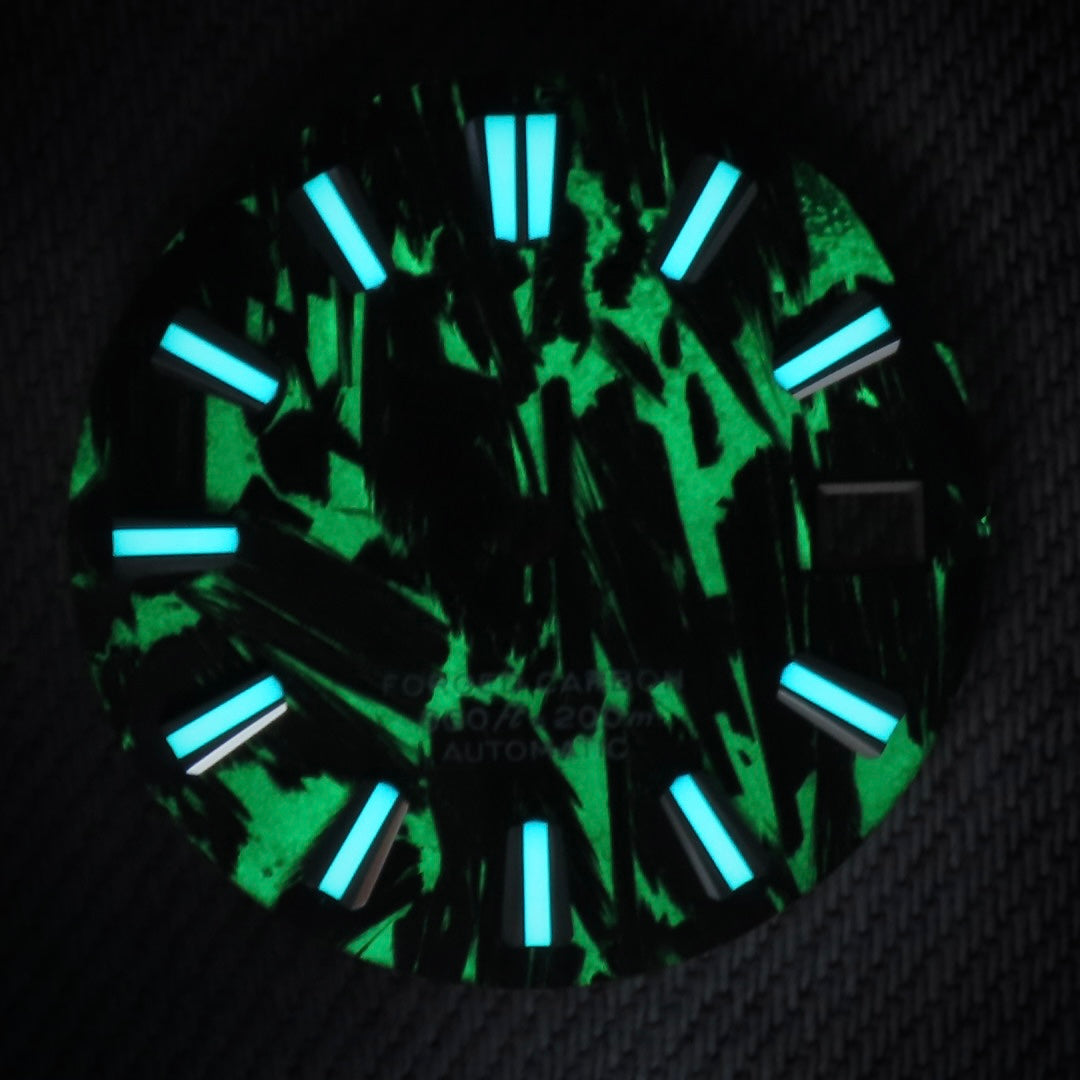 Dial Maker -  Full C3 Lume Black/Green Forged Carbon  Dial For Seiko Mod