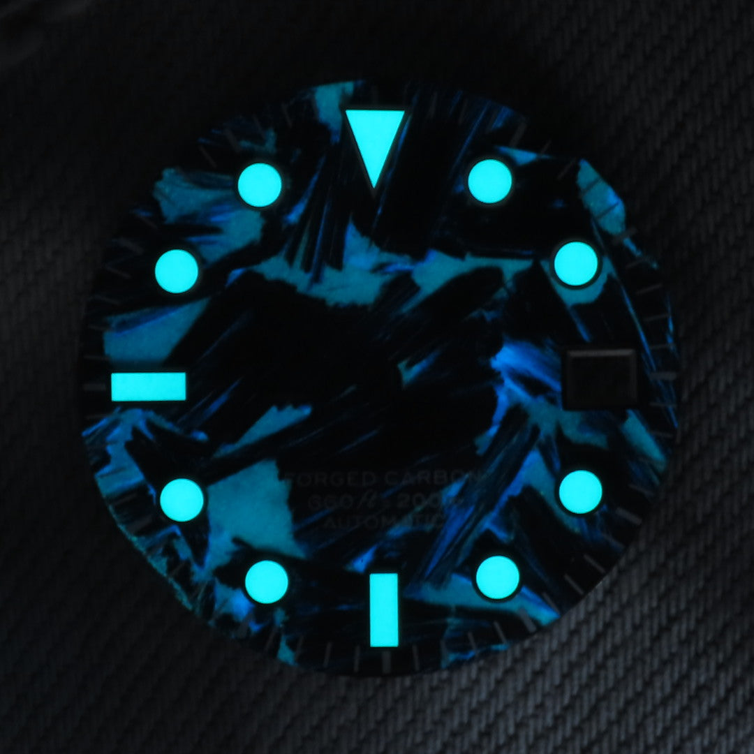 Dial Maker -  Full BGW9 Lume Black/Blue Forged Carbon Dial For Seiko Mod