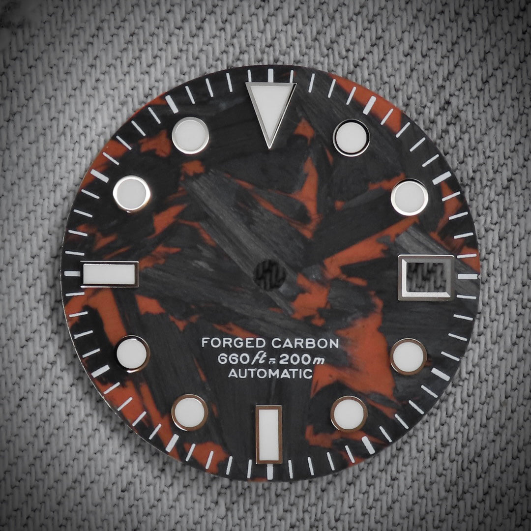Dial Maker -  Full BGW9 Black/Orange Forged Carbon  Dial For Seiko Mod