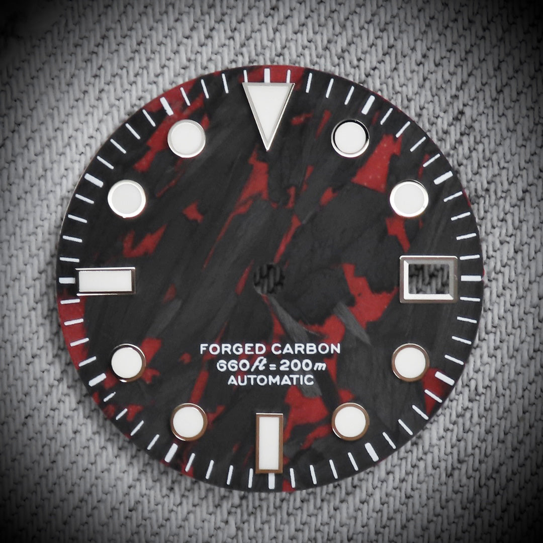 Dial Maker -  Full C3 Lume Black/Red Forged Carbon  Dial For Seiko Mod